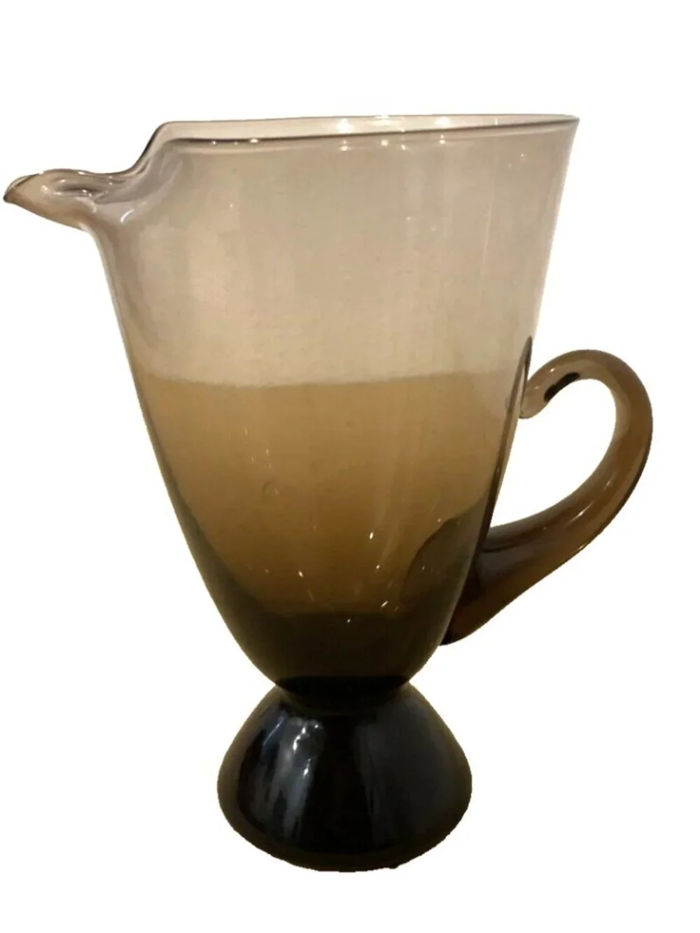 Vintage Mid Century Modern Smoke Gray Art Glass Pitcher Pinched Spout 9